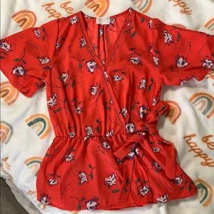 Wrap Floral Peplum Blouse